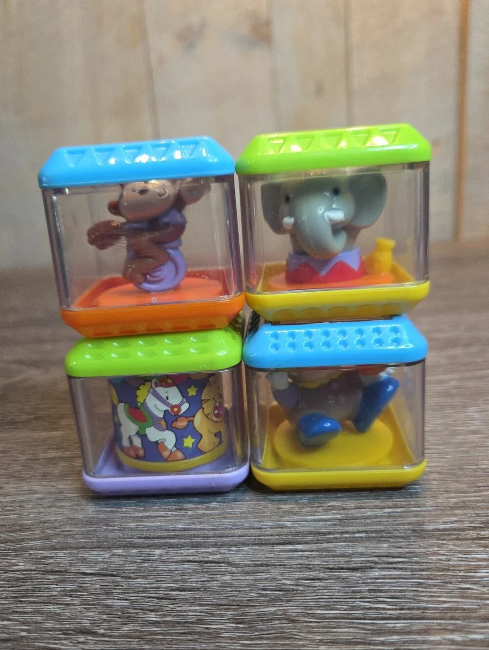 Fisher Price PEEK A BLOCKS Sensory Circus Carnival Clown Elephant Monkey 4